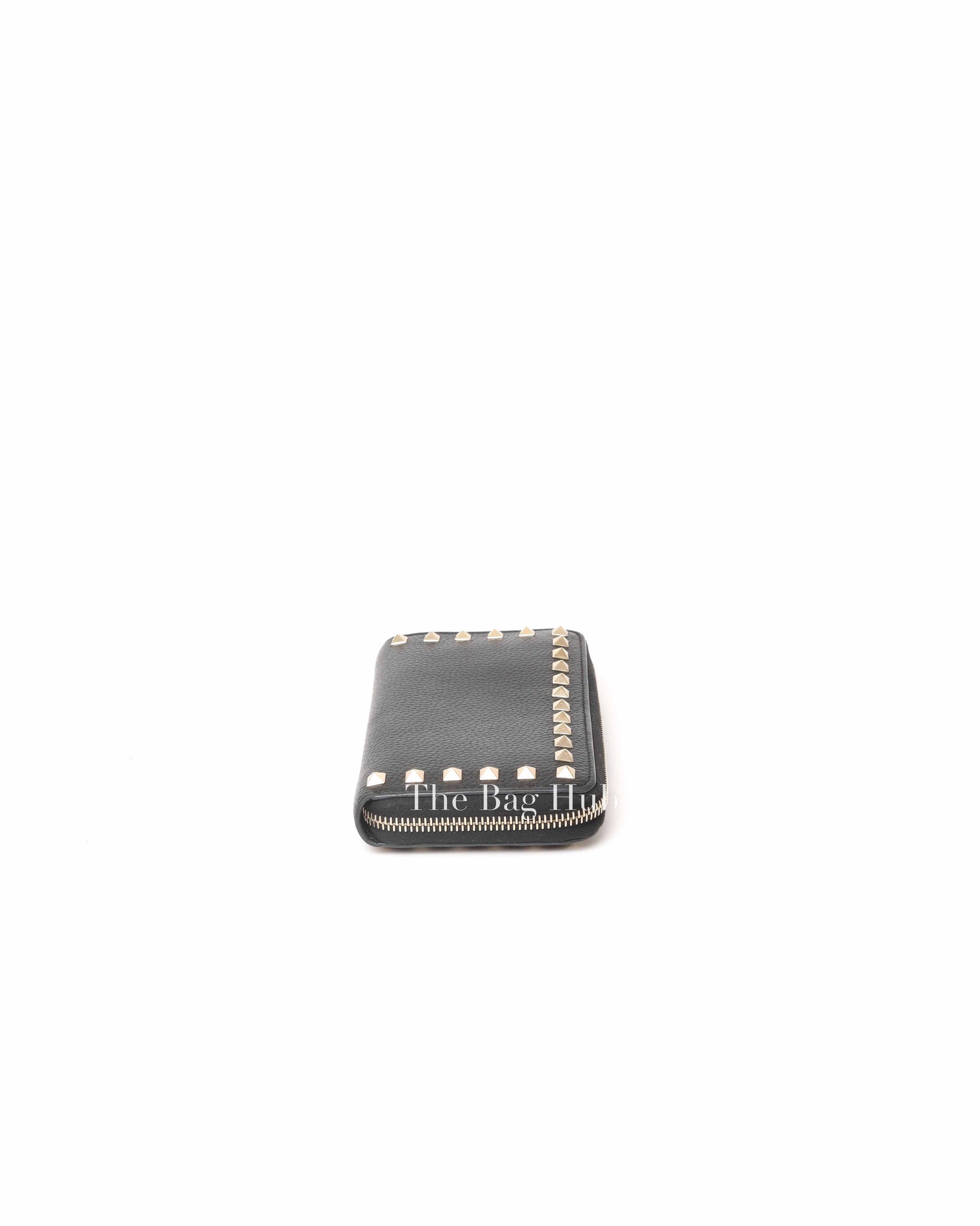 Valentino Garavani Black Leather Rockstud Continental Zip Around Long Wallet