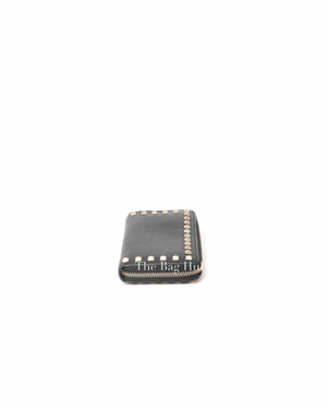 Valentino Garavani Black Leather Rockstud Continental Zip Around Long Wallet