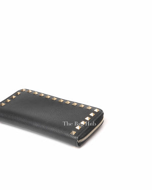 Valentino Garavani Black Leather Rockstud Continental Zip Around Long Wallet