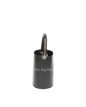 Prada Nero Leather with Metal and Wood Tambour Bucket Bag 1BE048