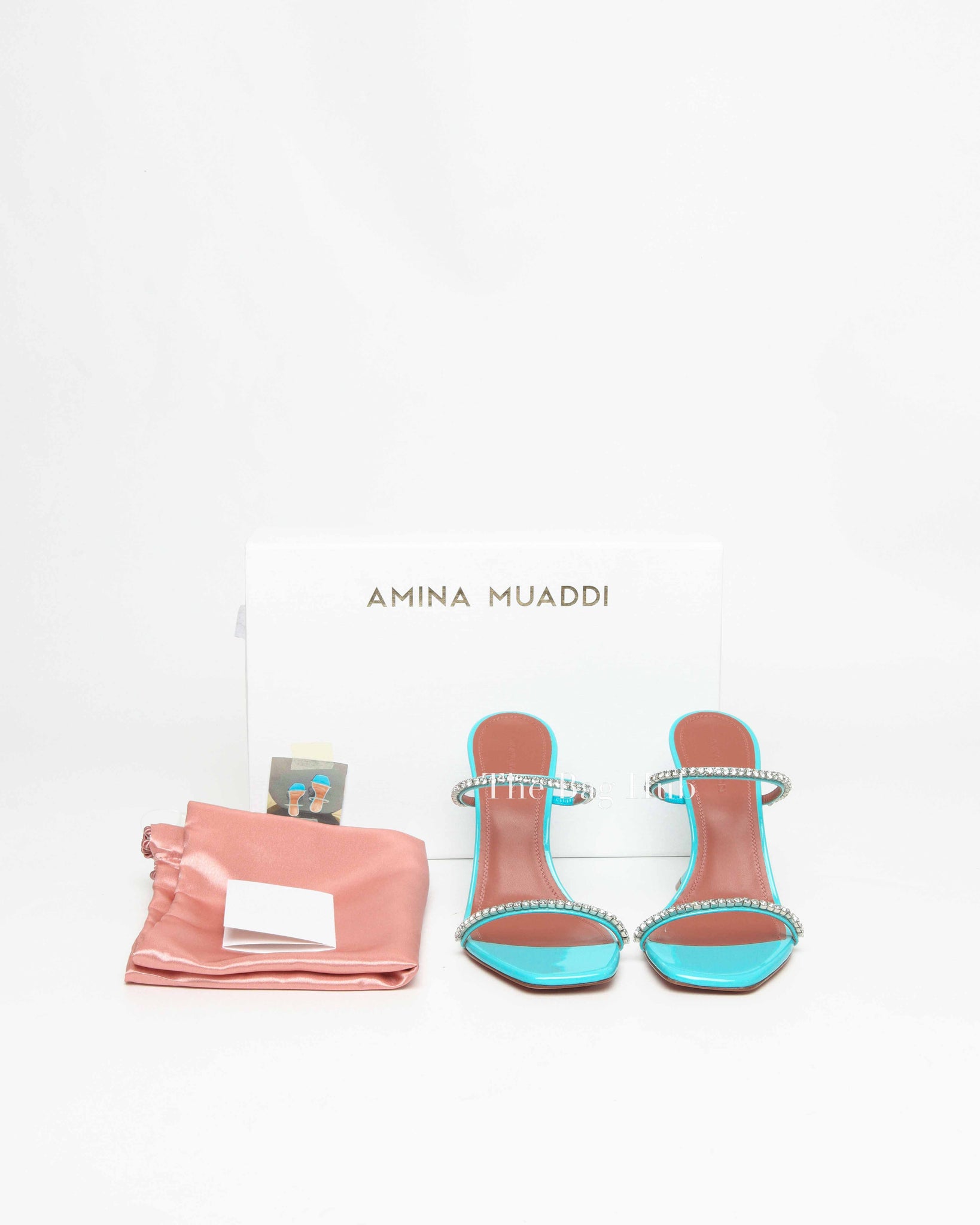 Amina Muaddi Turquoise Patent/Leather Gilda Mules Size 38