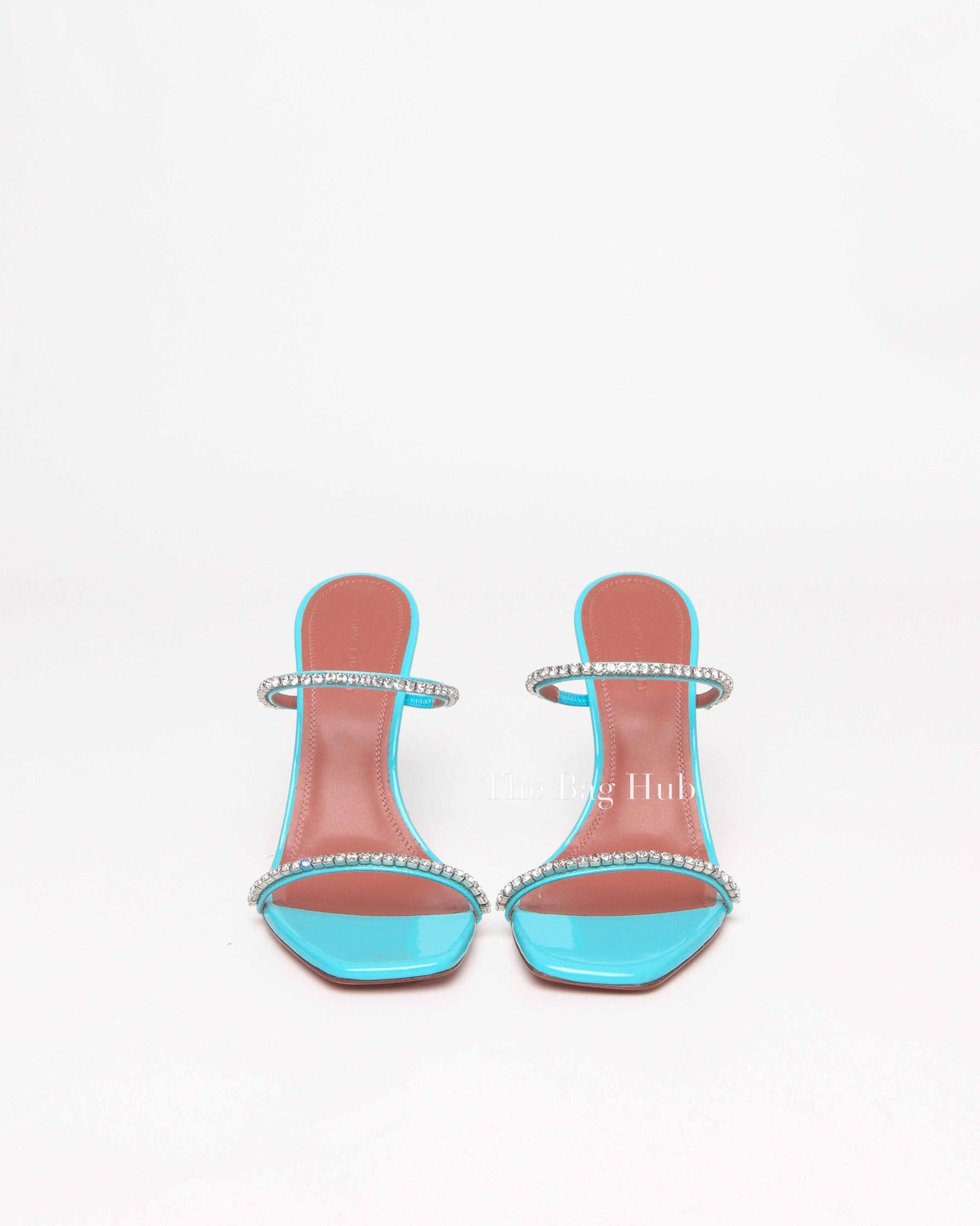 Amina Muaddi Turquoise Patent/Leather Gilda Mules Size 38