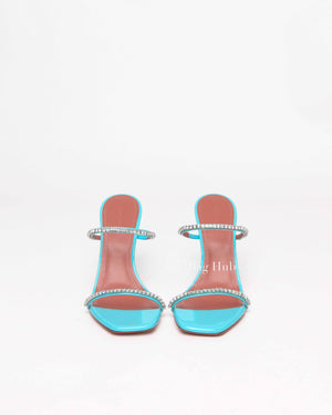 Amina Muaddi Turquoise Patent/Leather Gilda Mules Size 38