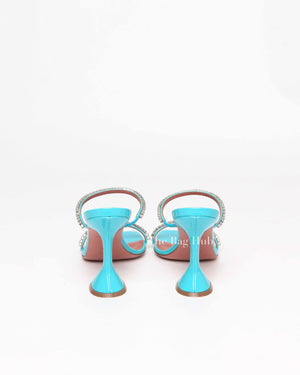 Amina Muaddi Turquoise Patent/Leather Gilda Mules Size 38