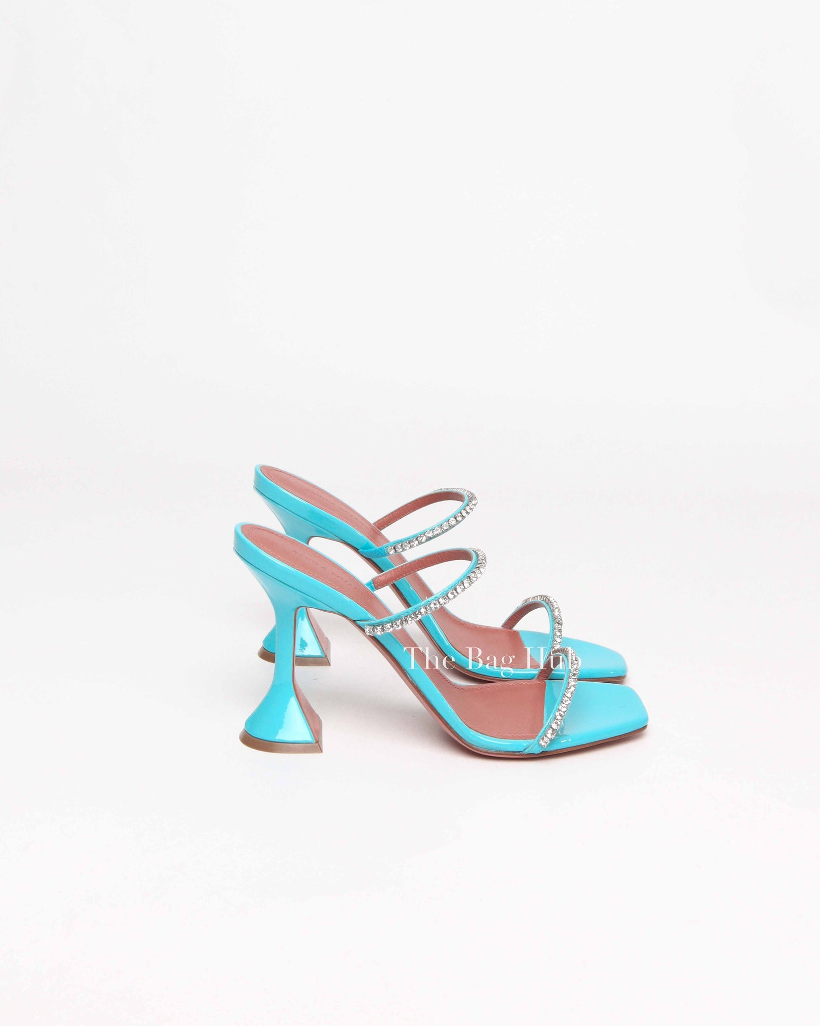 Amina Muaddi Turquoise Patent/Leather Gilda Mules Size 38