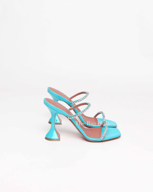 Amina Muaddi Turquoise Patent/Leather Gilda Mules Size 38