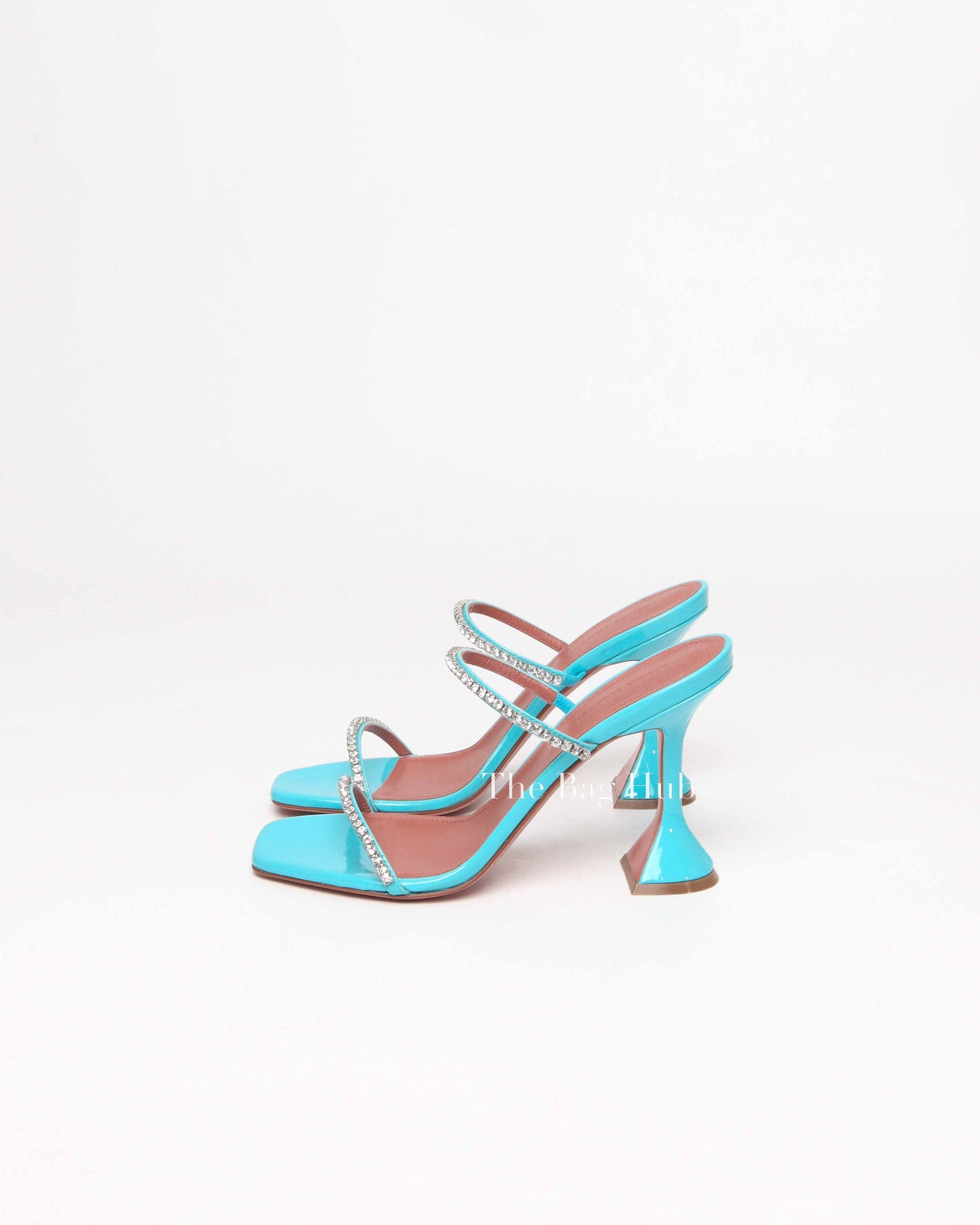 Amina Muaddi Turquoise Patent/Leather Gilda Mules Size 38