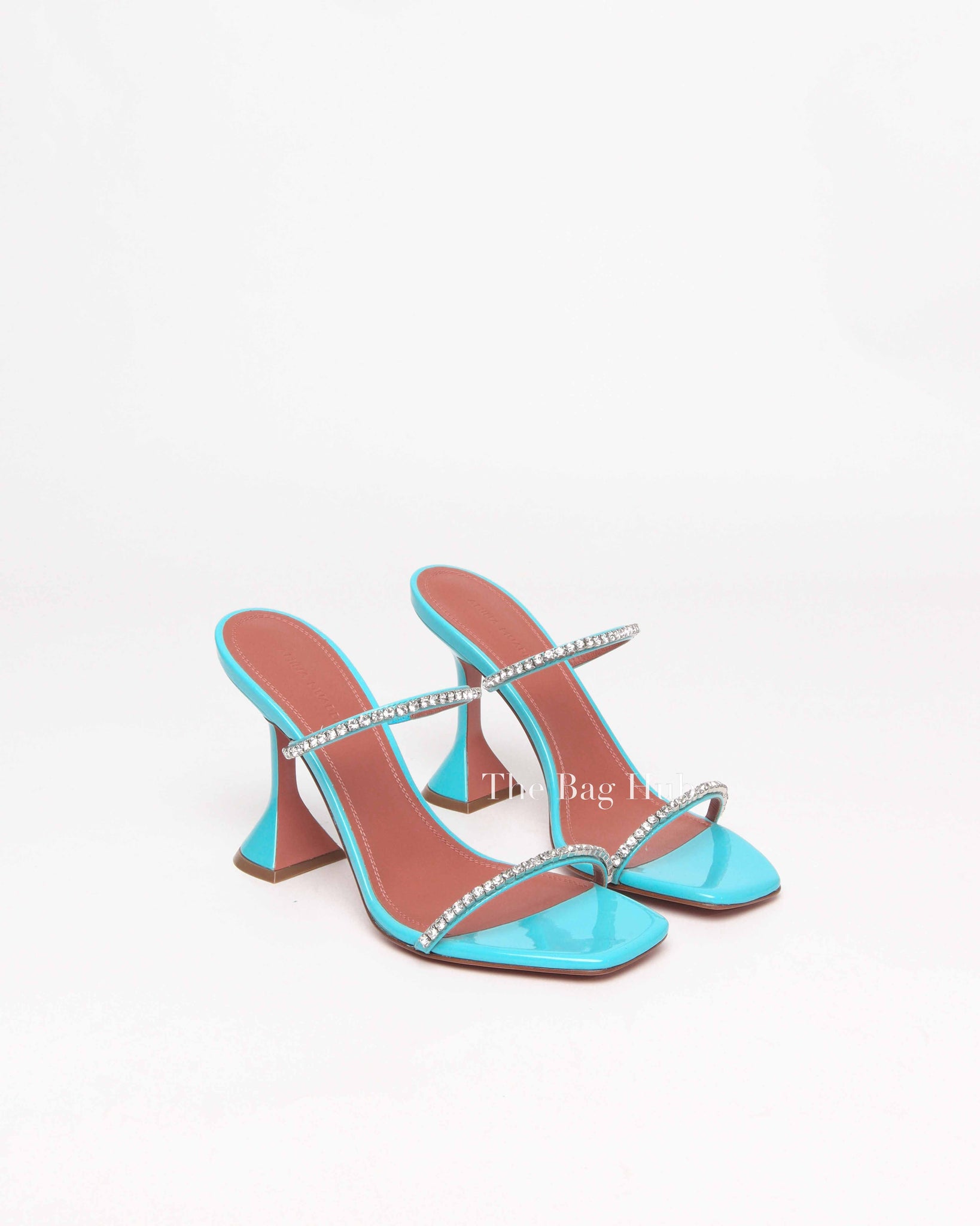Amina Muaddi Turquoise Patent/Leather Gilda Mules Size 38