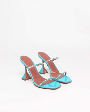 Amina Muaddi Turquoise Patent/Leather Gilda Mules Size 38