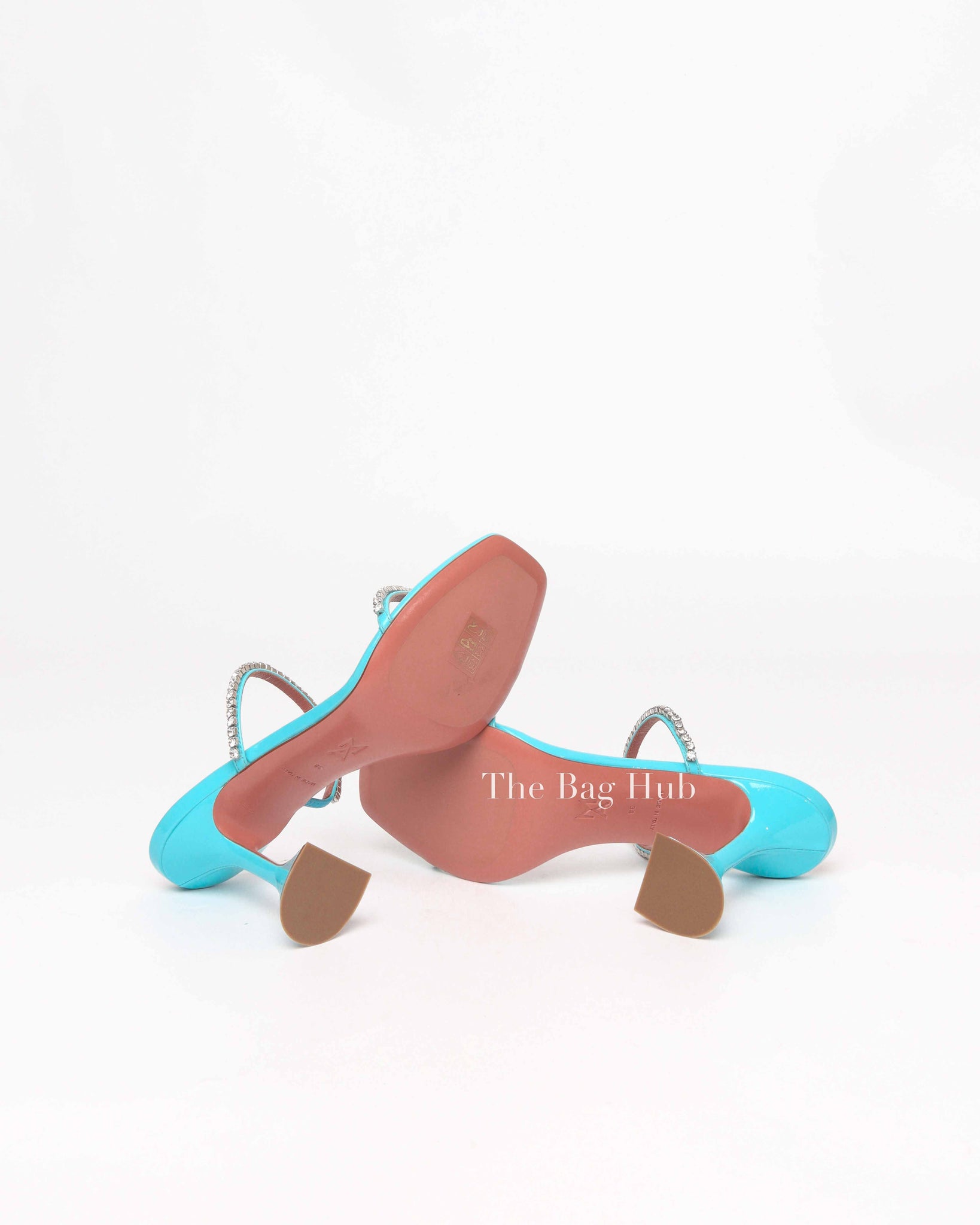 Amina Muaddi Turquoise Patent/Leather Gilda Mules Size 38