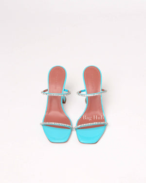 Amina Muaddi Turquoise Patent/Leather Gilda Mules Size 38