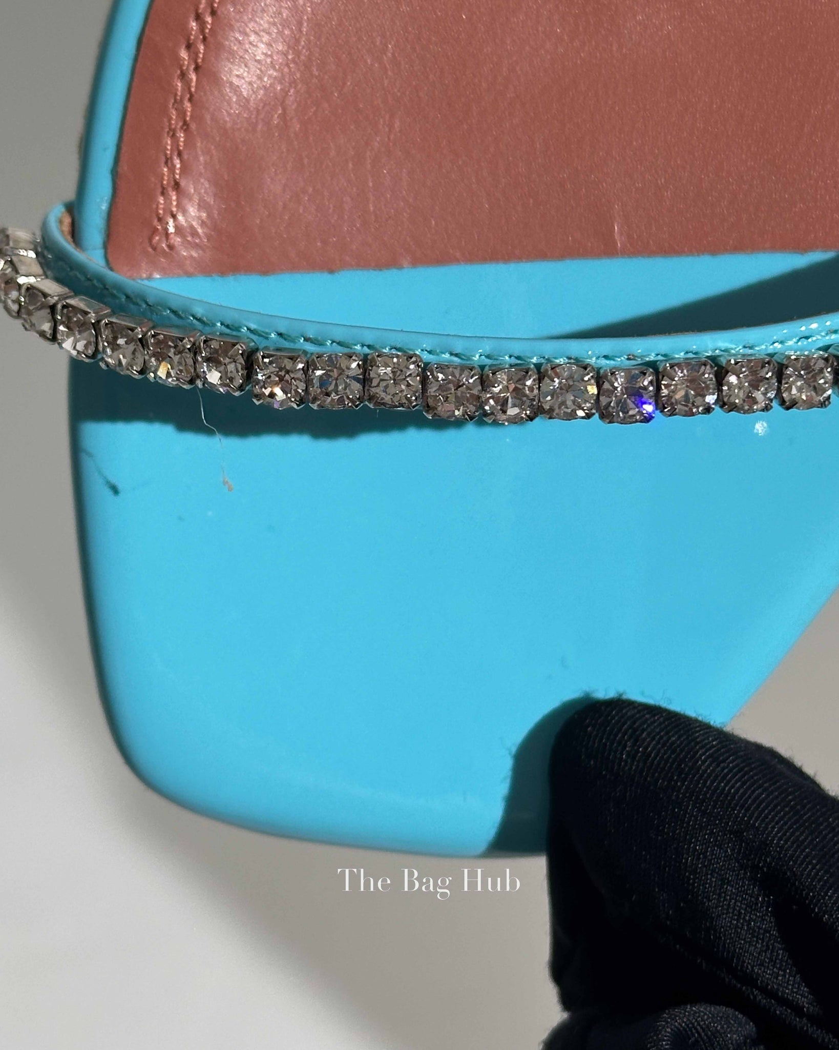 Amina Muaddi Turquoise Patent/Leather Gilda Mules Size 38