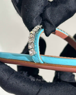 Amina Muaddi Turquoise Patent/Leather Gilda Mules Size 38