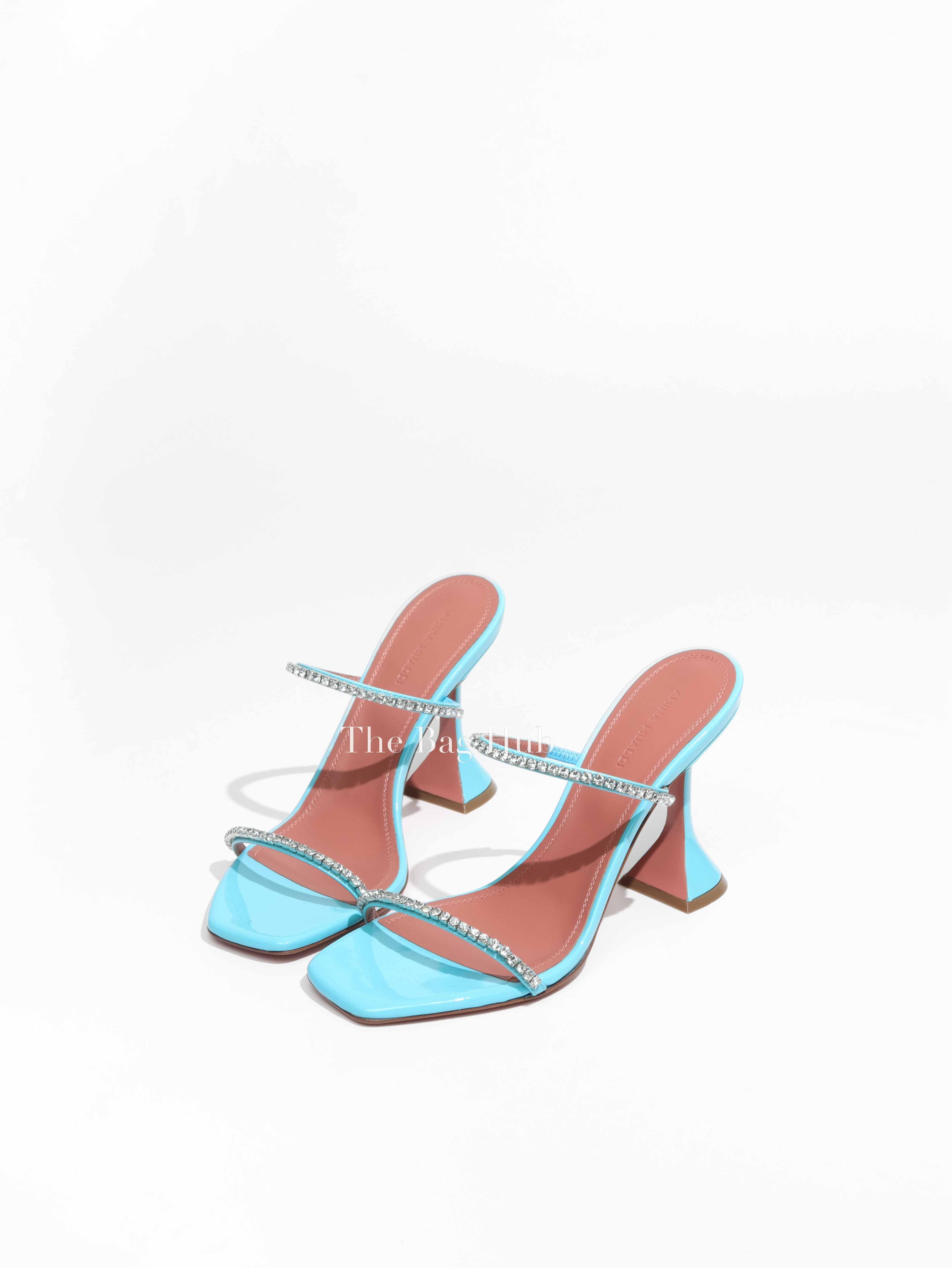Amina Muaddi Turquoise Patent/Leather Gilda Mules Size 38