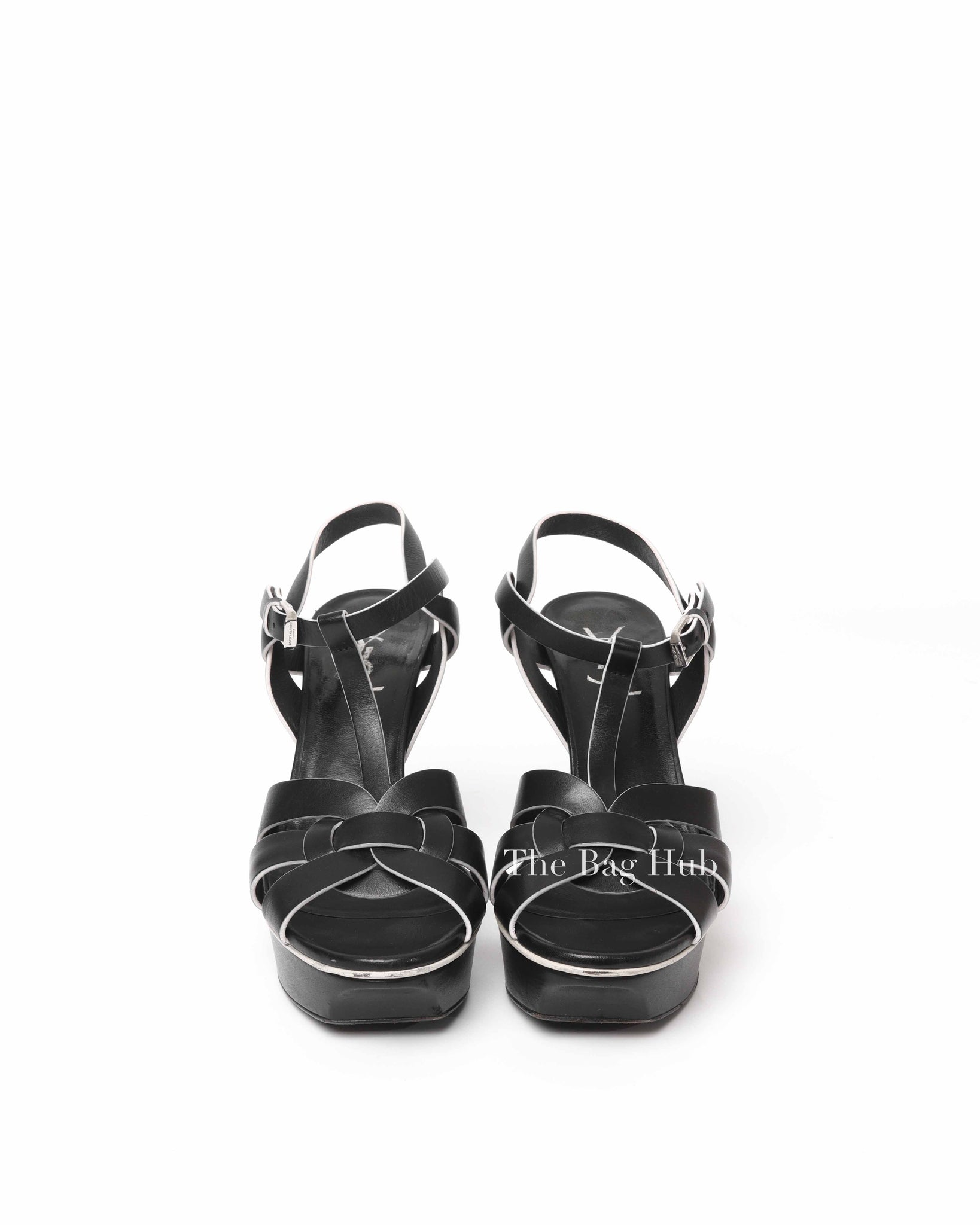 Saint Laurent Black Leather Tribute 105MM Platform Sandals Size 37