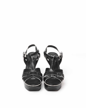 Saint Laurent Black Leather Tribute 105MM Platform Sandals Size 37