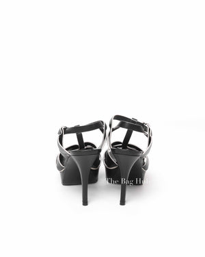 Saint Laurent Black Leather Tribute 105MM Platform Sandals Size 37