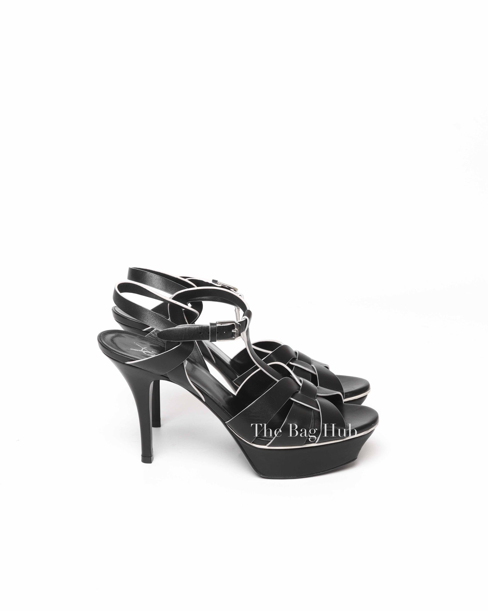 Saint Laurent Black Leather Tribute 105MM Platform Sandals Size 37