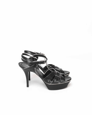 Saint Laurent Black Leather Tribute 105MM Platform Sandals Size 37