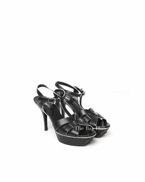 Saint Laurent Black Leather Tribute 105MM Platform Sandals Size 37