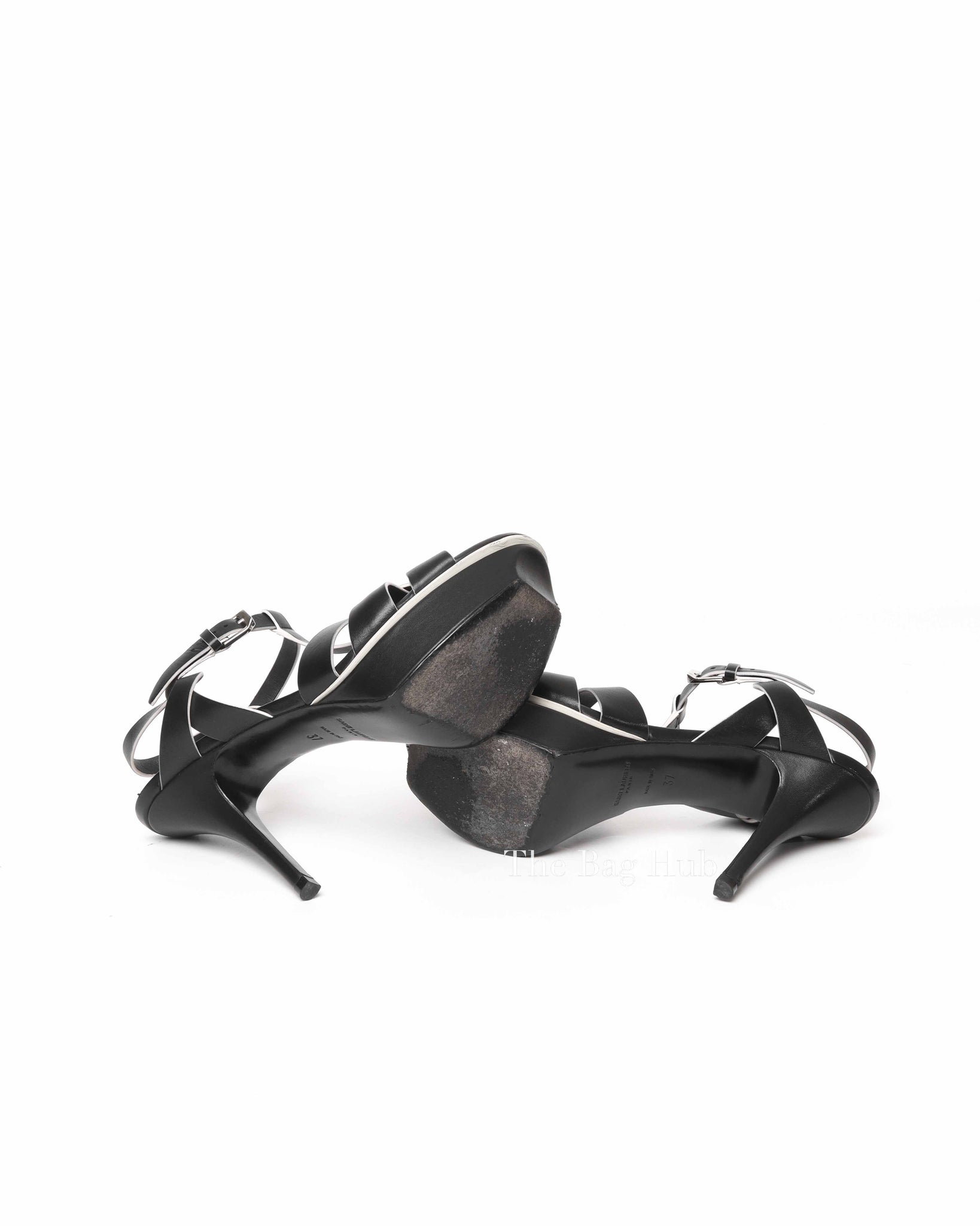 Saint Laurent Black Leather Tribute 105MM Platform Sandals Size 37