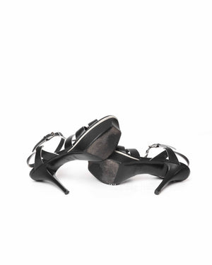 Saint Laurent Black Leather Tribute 105MM Platform Sandals Size 37