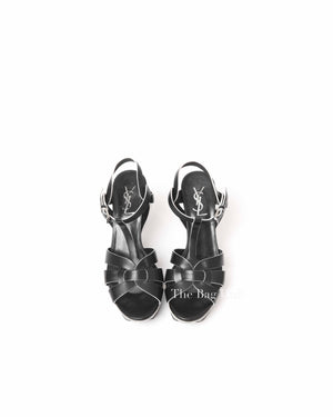 Saint Laurent Black Leather Tribute 105MM Platform Sandals Size 37