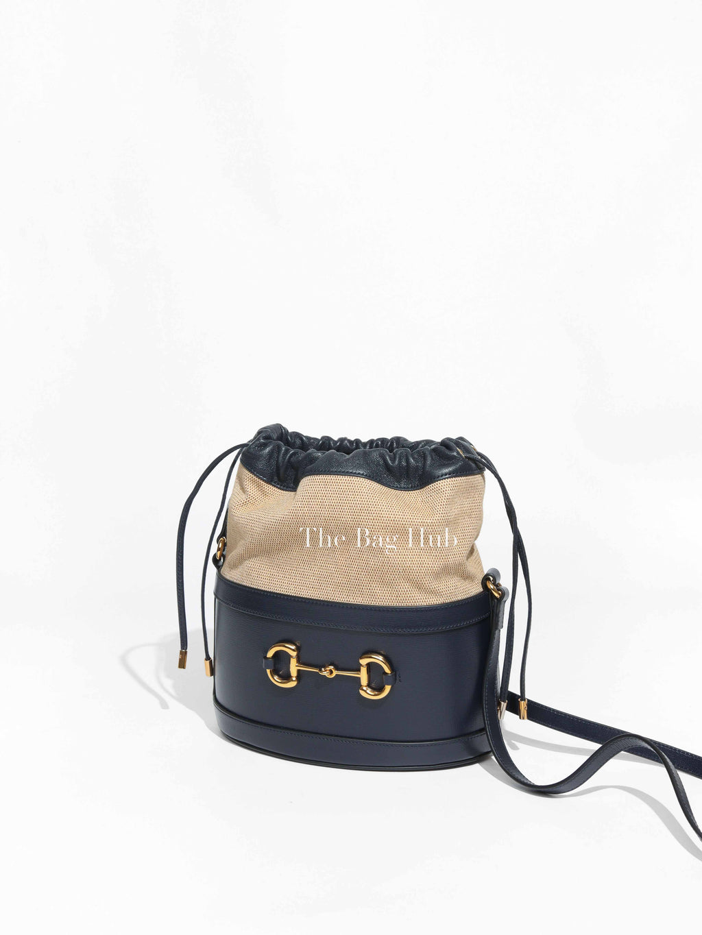 Gucci Deep Blue/Cream Leather Horsebit 1955 Bucket Bag