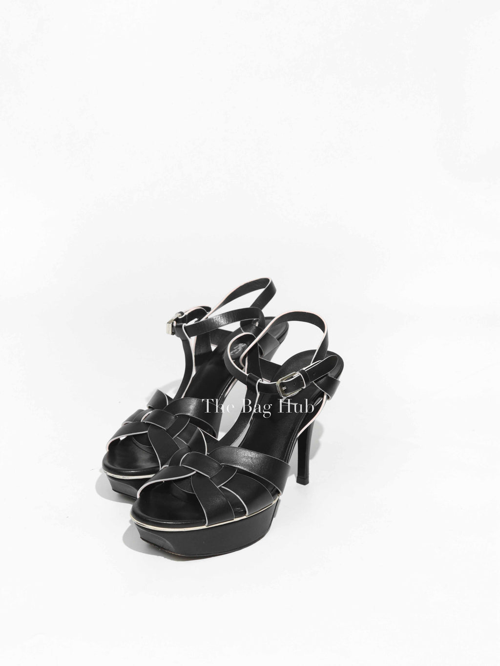 Saint Laurent Black Leather Tribute 105MM Platform Sandals Size 37