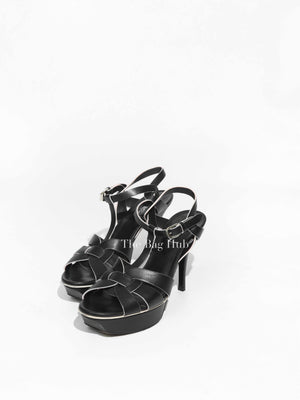Saint Laurent Black Leather Tribute 105MM Platform Sandals Size 37