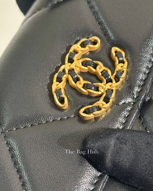 Chanel Black Shiny Lambskin Quilted C19 Clutch w/ Chain