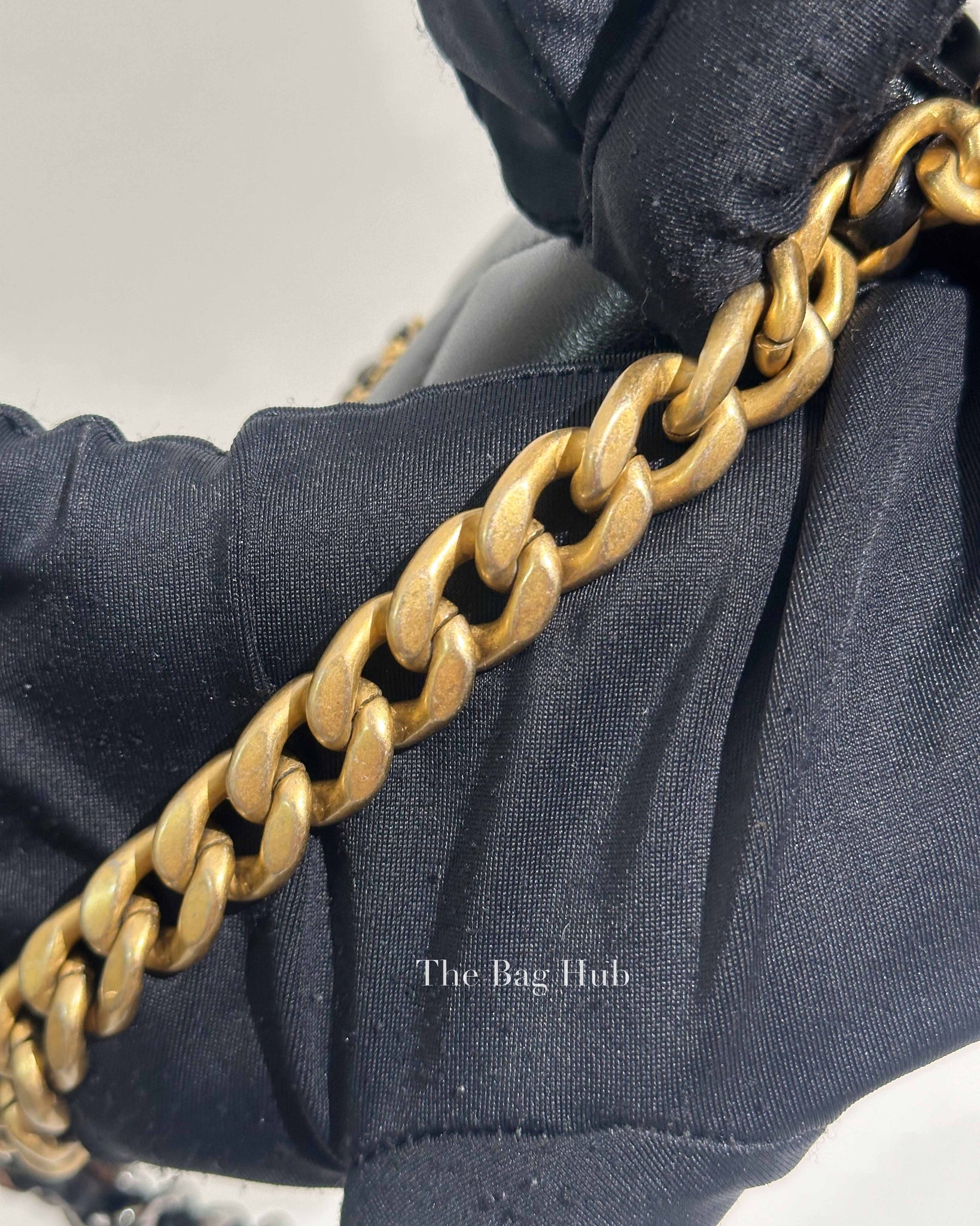 Chanel Black Shiny Lambskin Quilted C19 Clutch w/ Chain