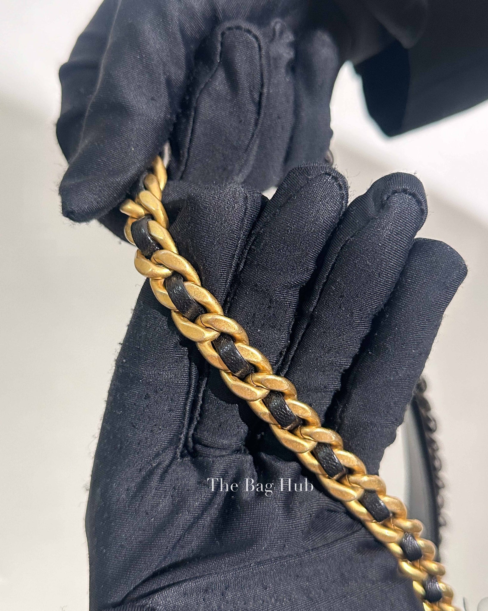 Chanel Black Shiny Lambskin Quilted C19 Clutch w/ Chain