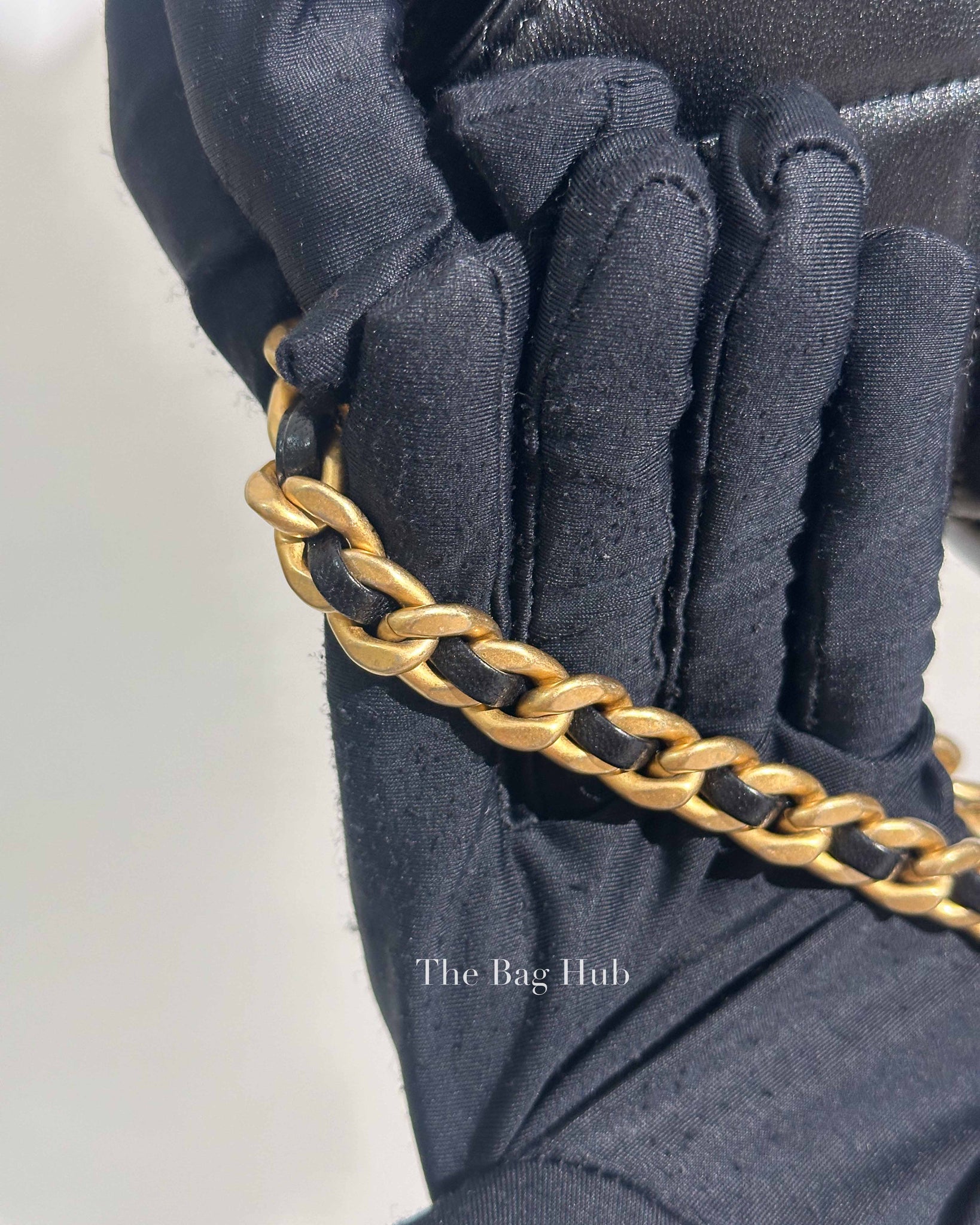 Chanel Black Shiny Lambskin Quilted C19 Clutch w/ Chain