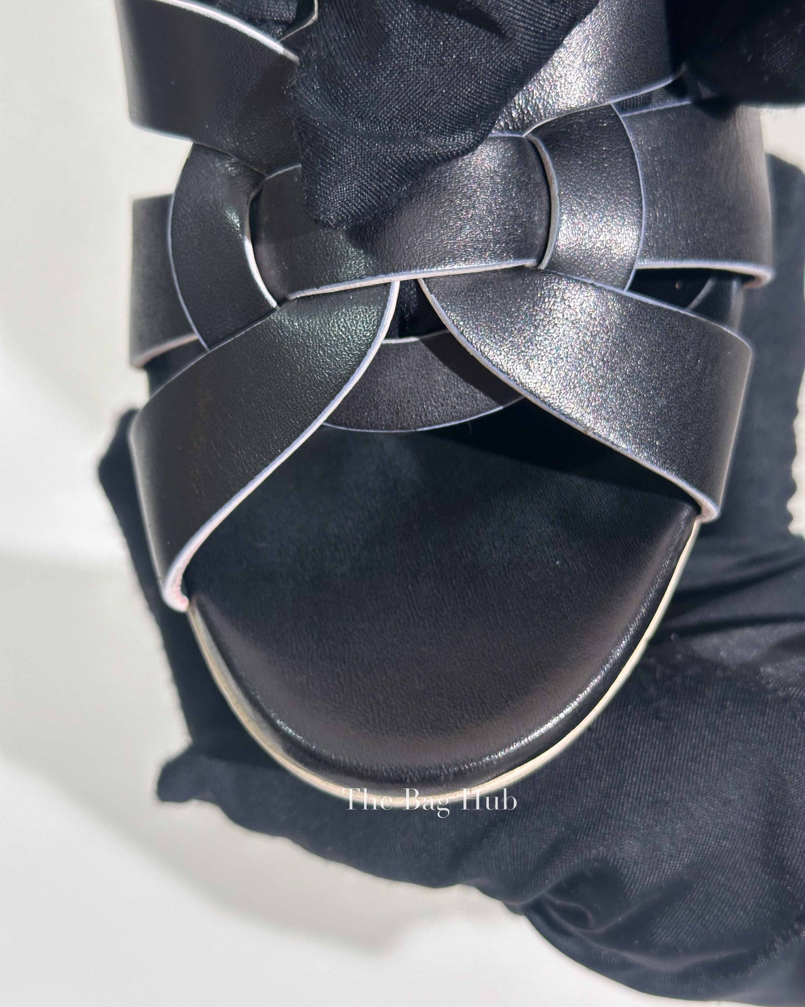 Saint Laurent Black Leather Tribute 105MM Platform Sandals Size 37
