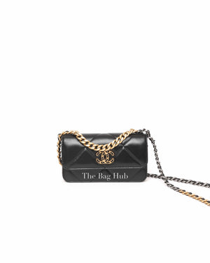 Chanel Black Shiny Lambskin Quilted C19 Clutch w/ Chain