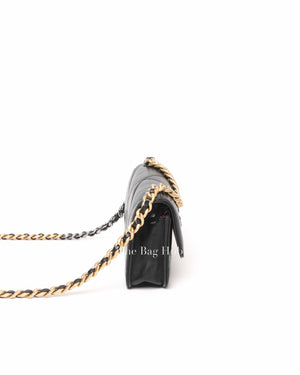 Chanel Black Shiny Lambskin Quilted C19 Clutch w/ Chain