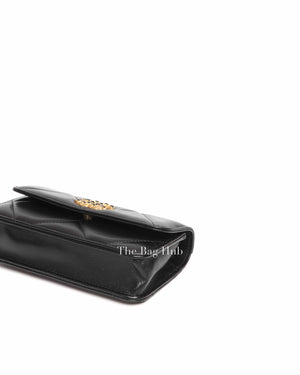 Chanel Black Shiny Lambskin Quilted C19 Clutch w/ Chain
