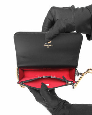 Chanel Black Shiny Lambskin Quilted C19 Clutch w/ Chain