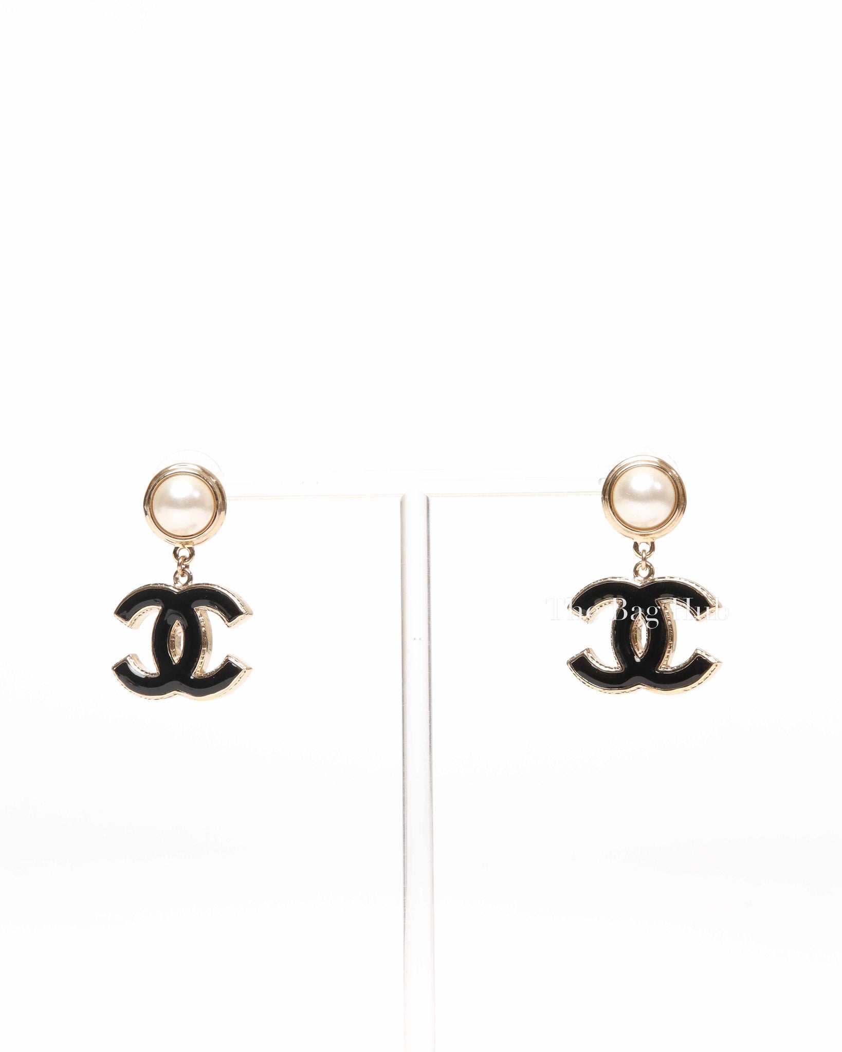 Chanel Black/Gold CC Pearl Dangle Drop Earrings