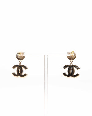 Chanel Black/Gold CC Pearl Dangle Drop Earrings
