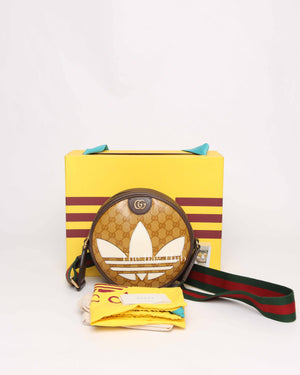 Gucci x Adidas Brown/Beige Monogram Coated Canvas/Leather Small Ophidia Round Bag