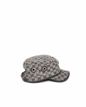 Gucci Brown & Blue Canvas Print Eyelet Detail Guccisima Military Small Hat