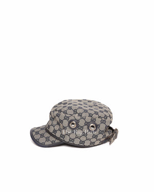Gucci Brown & Blue Canvas Print Eyelet Detail Guccisima Military Small Hat
