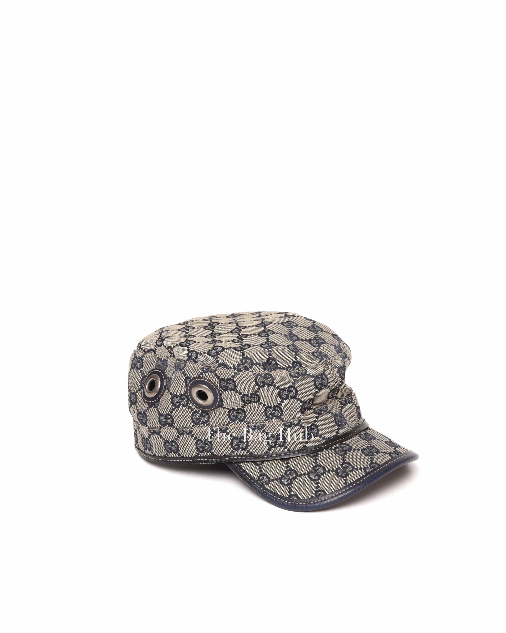 Gucci Brown & Blue Canvas Print Eyelet Detail Guccisima Military Small Hat