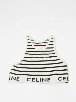 Celine Cream/Navy Cotton Athletic Knit Bra Size XS