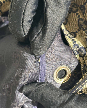 Gucci Brown & Blue Canvas Print Eyelet Detail Guccisima Military Small Hat