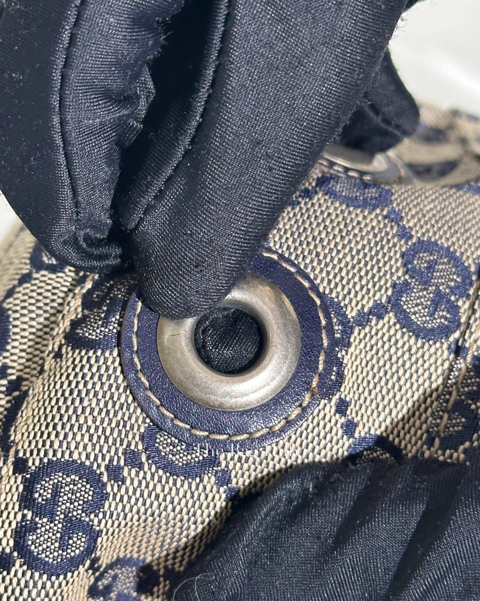 Gucci Brown & Blue Canvas Print Eyelet Detail Guccisima Military Small Hat