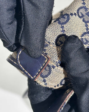Gucci Brown & Blue Canvas Print Eyelet Detail Guccisima Military Small Hat