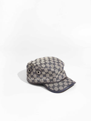 Gucci Brown & Blue Canvas Print Eyelet Detail Guccisima Military Small Hat